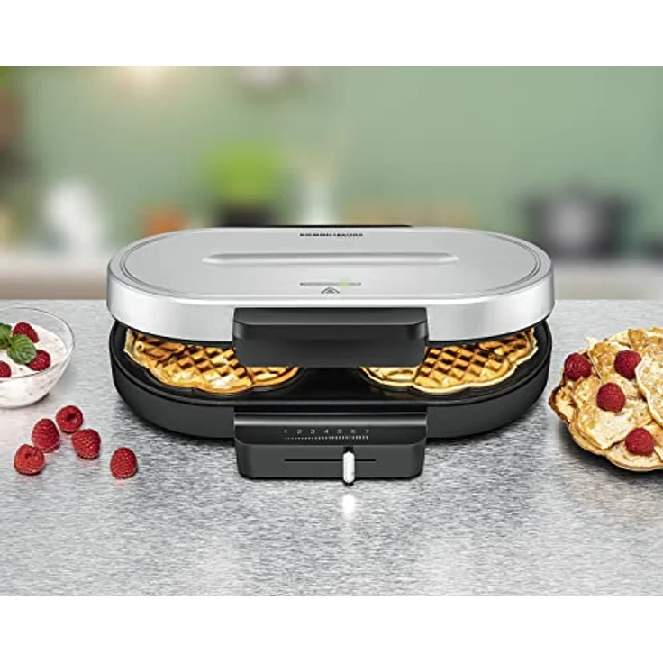 ROMMELSBACHER Waffel Automat WA 1250-2 Herzwaffeln, Backfläche je 16 cm, Antihaftbeschichtung, Backampel, stufenlos regelbar, 1250 Watt, schwarz/silber – Bild 2