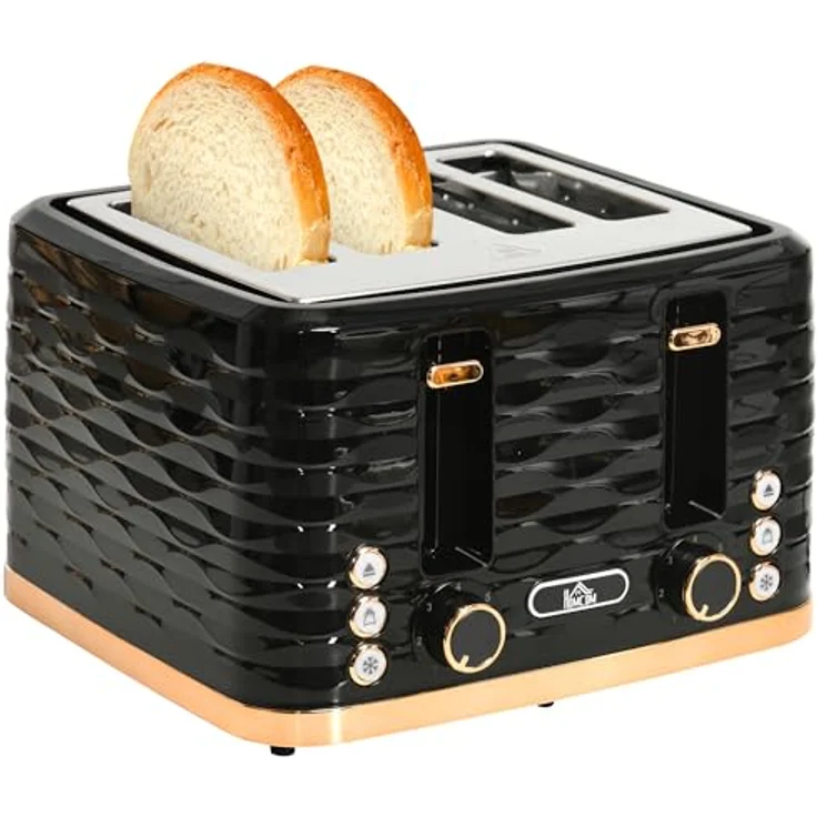 HOMCOM Toaster 4 Scheiben, 1860 W mit 7 Bräunungsstufen, Auftaufunktion, Liftfunktion und Krümelschublade, Schwarz – Bild 1