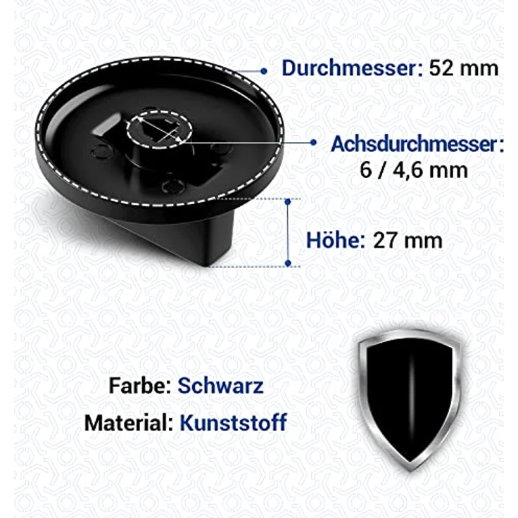 VIOKS Drehknopf Herd Knebel 52mmØ Set - 9x Herd Knopf Schwarz & Herd Ersatzteile Drehknopf 6mm Achse - Knöpfe & Schalter für Backöfen & Herde – Bild 3