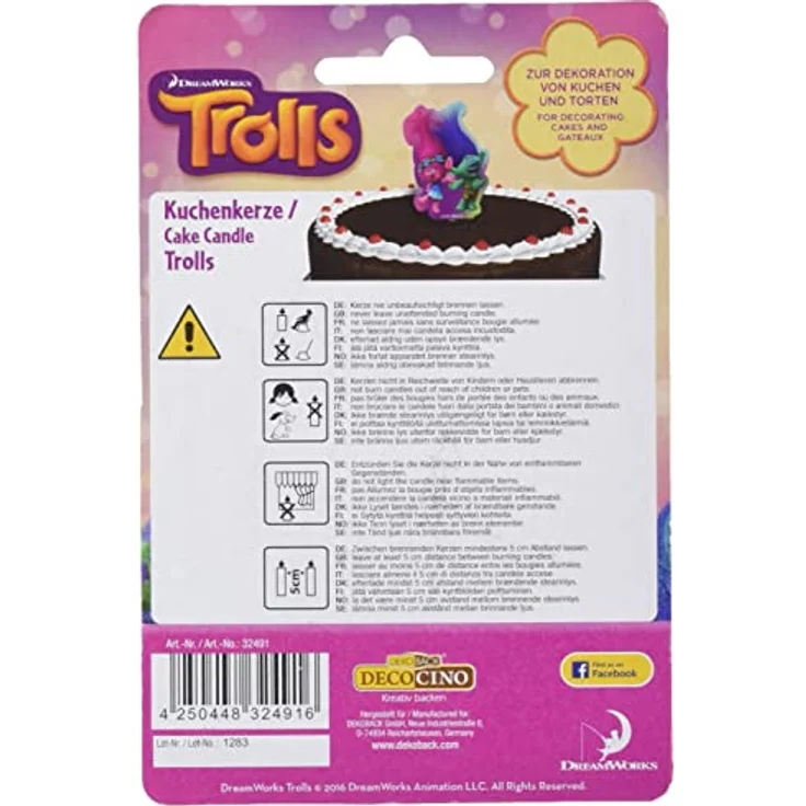 Dekoback Trolls Kuchenkerze, Wachs, bunt, 1 x 6.2 x 9.8 cm – Bild 3