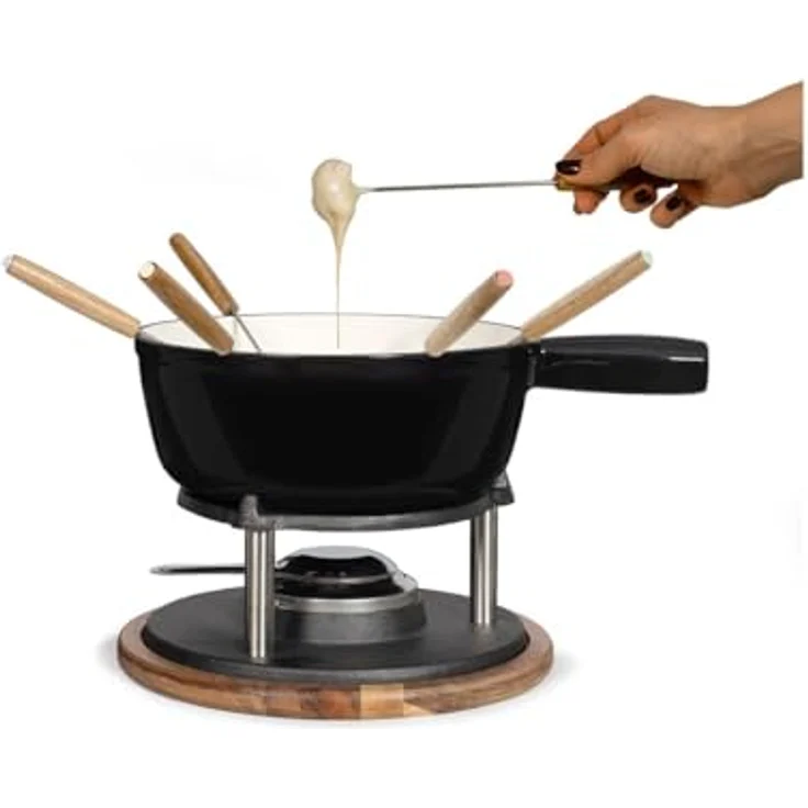 Livoo Fondue-Set MEN426N, 2,6 l Caquelon aus emailliertem Gusseisen mit Akazienholzsockel, für bis zu 6 Personen, induktionsgeeignet – Bild 5