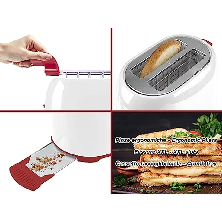 BEPER P101TOS100 Toaster mit Edelstahlzange, 7 Bräunungsstufen, Krümelschublade, 2 breite Schlitze – Bild 4