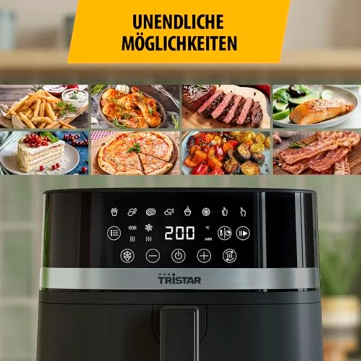 Tristar Digitale Heißluftfritteuse FR-9416, 6L, 8 Programme, LED-Touchscreen, PFAS-frei, automatische Abschaltung, spülmaschinenfest, 1700W – Bild 3