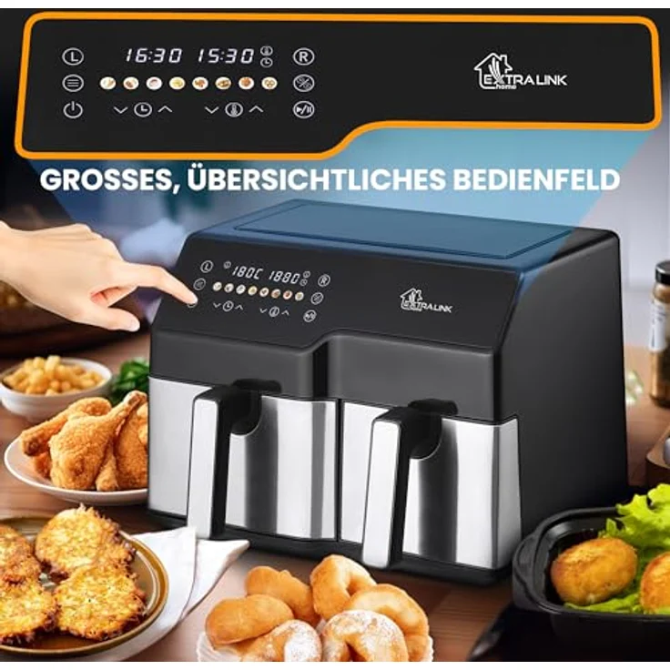 Extralink Home Luftfriteuse SJ-1000, 10L (6L+4L) Heissluftfritteuse mit 2500W und Fettreduzierung um bis zu 90% – Bild 6