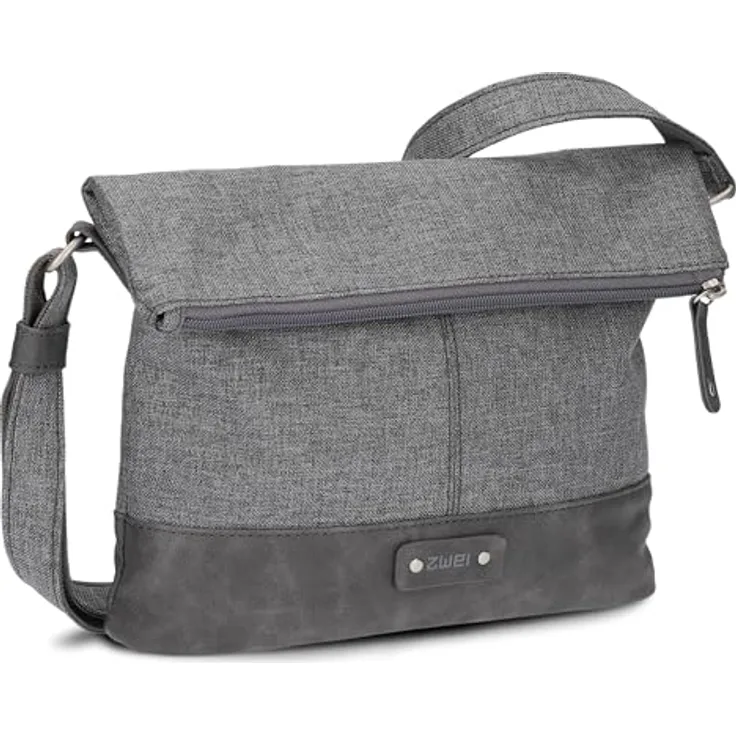 ZWEI Beuteltasche Olli OT6, leichte kompakte Umhängetasche aus wasserabweisendem Nylon und Kunstleder, grau