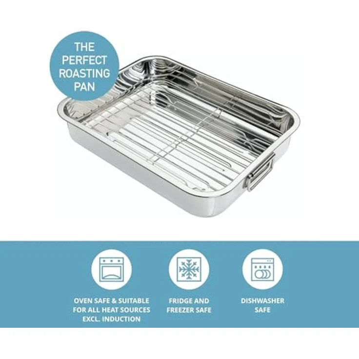 Kitchen Craft Bräter mit Rost aus Edelstahl, 37 x 28x 6.5cm – Bild 3