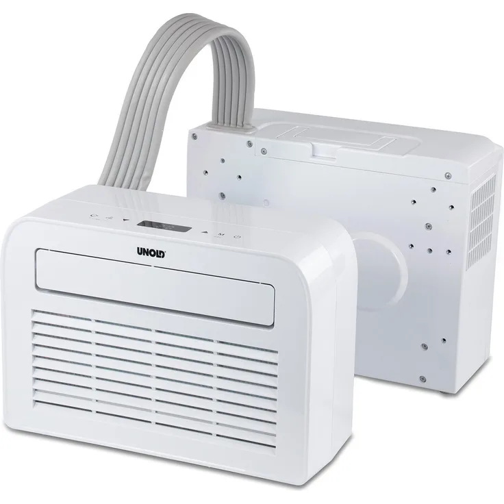 Unold Klimaanlage 5K 86320, mobile Split-Klimaanlage mit 5.000 BTU, 3-in-1 Funktion, LED-Display, leise 44 dB, inklusive Caravan-Fensteraufhängung