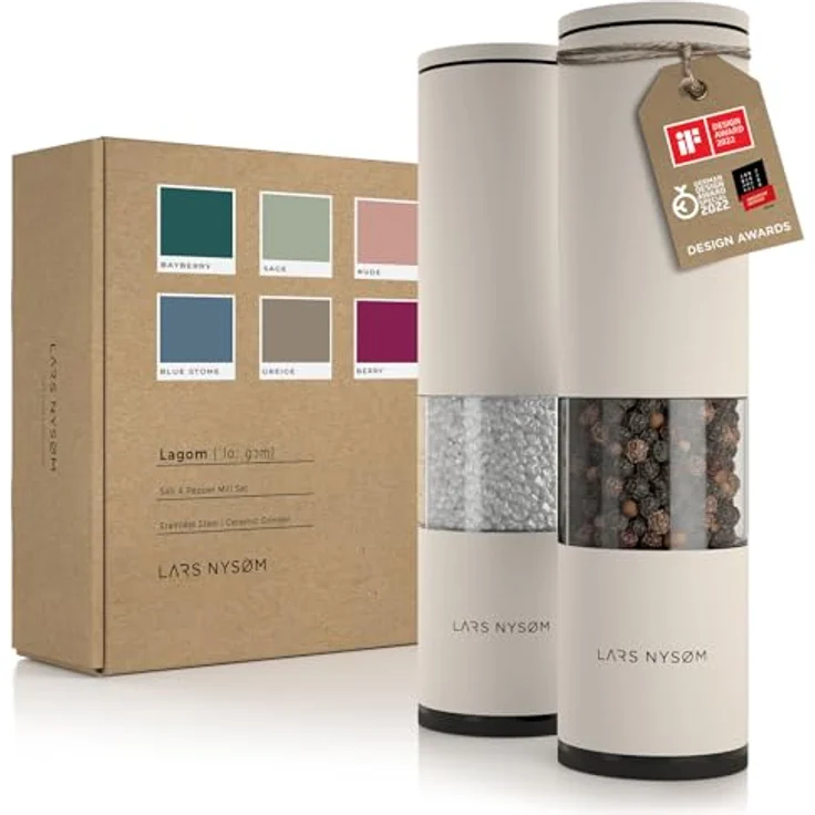 LARS NYSØM Salz und Pfeffer Mühle 2er Set Manuell mit einstellbarem Keramik-Mahlwerk von grob bis fein I Design Gewürzmühlenset (2 Stück) (Buttercream) – Bild 1