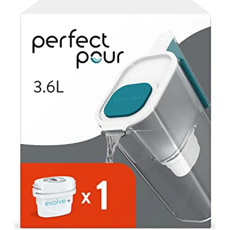 Aqua Optima Perfect Pour Wasserfilterkanne, 3,6 Liter mit Evolve+ Wasserfilterkartusche zur Reduzierung von Mikroplastik, Chlor und Kalk, Blau