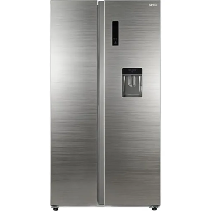 CHiQ KMRF630NESE Side by Side No-Frost Kühl-/Gefrierkombination mit 356 Liter Kühlfach, 203 Liter Gefrierfach und Wasserspender im Premium Dark Inox Look