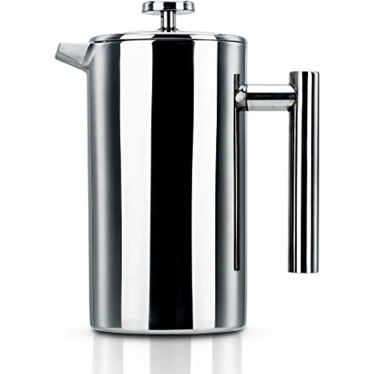 INTIRILIFE Kaffeekanne in Silber - 1 Liter Füllmenge - 23x15x12 cm - Kaffeebereiter nach französischem Pressensystem aus Edelstahl mit Filter Pressstempelkanne Kaffeemaschine Kaffeepresse Frech Press