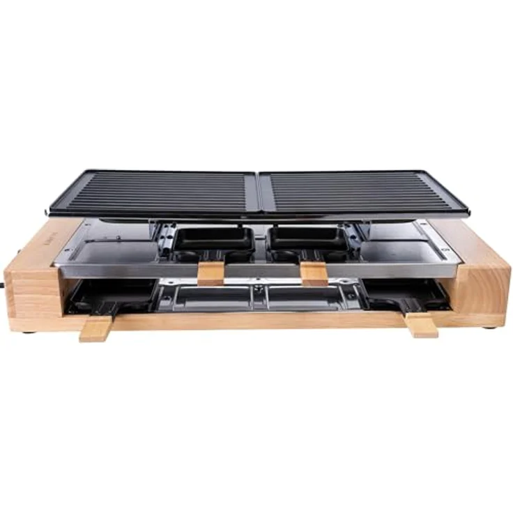 KLAMER Raclette 8 Personen, 1500W Raclette Grill mit Holzgestell, Raclette mit antihaftbeschichteter Grillplatte, 1500 – Bild 9