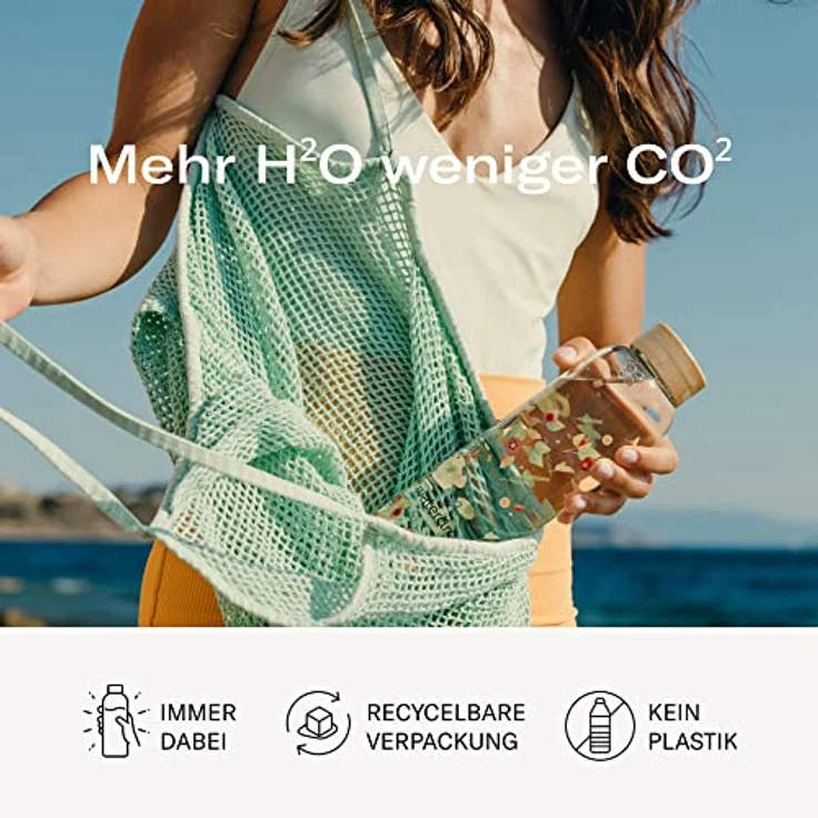 Waterdrop® Edition Glass Bottle 600ml Trinkflasche Glas auslaufsicher, Kohlensäure geeignet | BPA freie Wasserflasche inkl. Neoprenhülle | Spülmaschinenfeste, Leichte Borosilikat Glasflasche – Bild 4