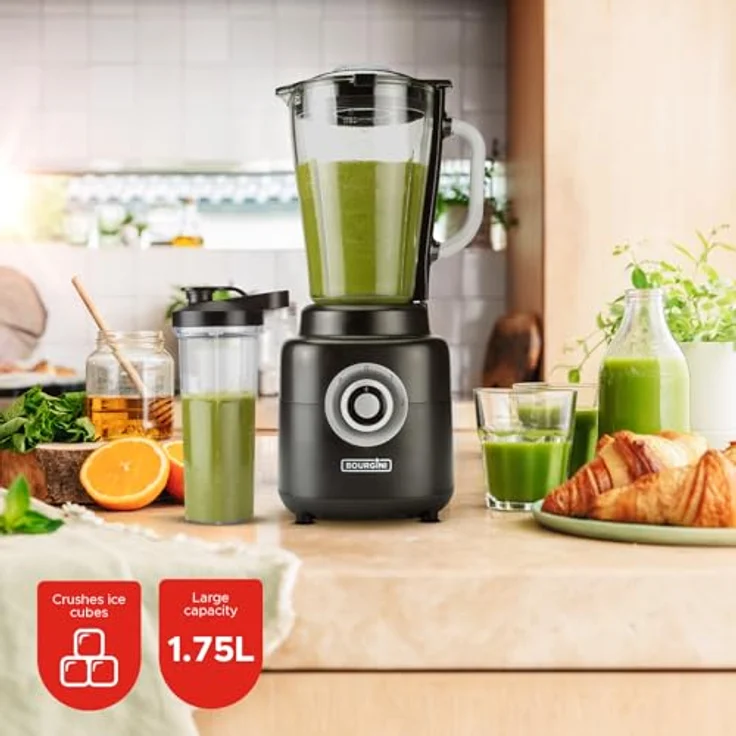 Bourgini 21.3002.00.00, Standmixer mit 1000 Watt Leistung, herausnehmbarem Behälter, transparent schwarz – Bild 8