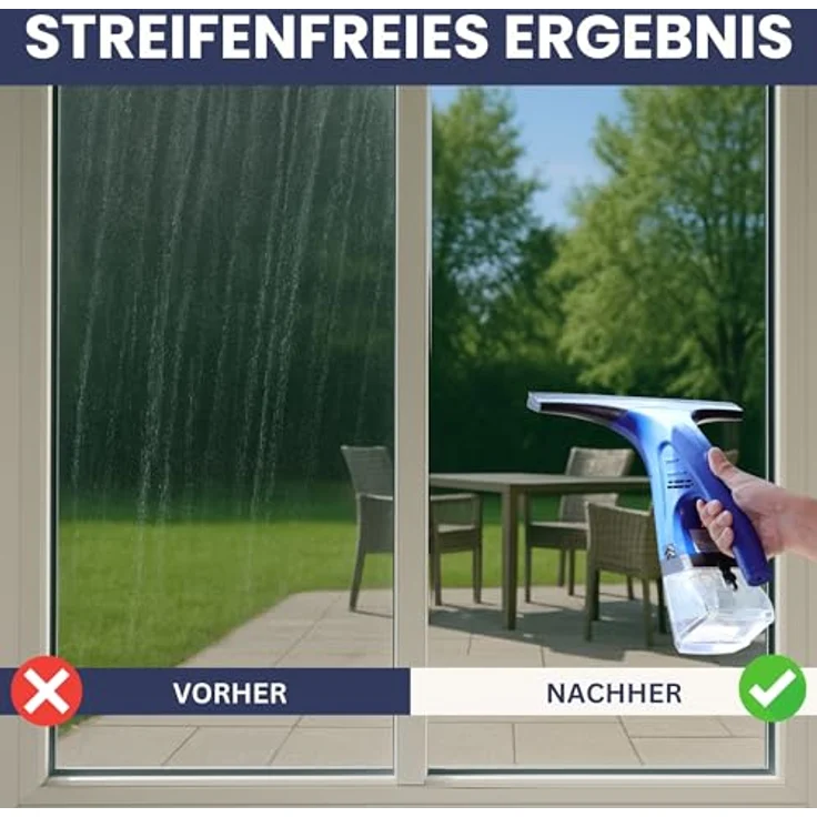 Sommertal Akku-Fenstersauger Set, 1600Pa Saugleistung, 25 Min Akkulaufzeit, inkl. Sprühflasche & Mikrofaserpad, streifenfreier Fensterputz – Bild 3