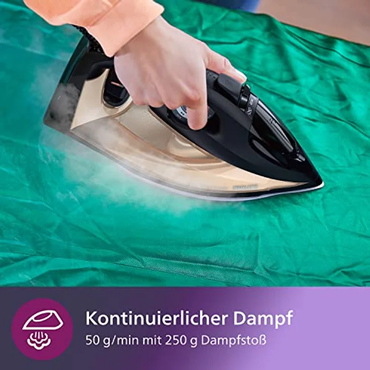 Philips Azur 7000 Serie Dampfbügeleisen - 2800 W, 50 g/min Dauerdampf, 250g Dampfstoß, Vertikaldampf, SteamGlide Elite-Sohle, Schwarz/Gold (DST7040/80) – Bild 3