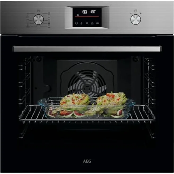 AEG Einbaubackofen Serie 5 OU5PB40ZSM Ringheißluft Edelstahl - Gleichmäßige Garergebnisse, Pyrolyse Selbstreinigung, 45 Automatikprogramme, LED-Touchdisplay, Schnellaufheizung