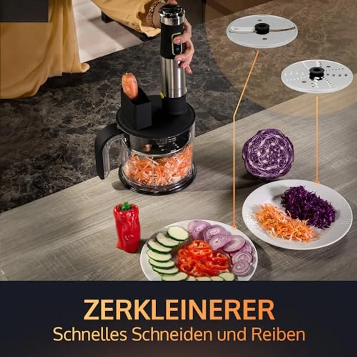 JAP ForceBlend Stabmixer Set F3-1500W - Spiralschneider - Kartoffelpresse - XL-Mixfuß - Edelstahl – Bild 3