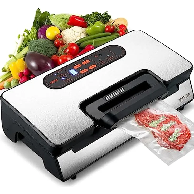 VEVOR Vakuumiergerät 130W Vakuumierer 90Kpa Einschweißgerät 30cm Dichtungslänge für trockene oder feuchte Lebensmittel - Inkl. 10x Vakuumbeutel, 2x Vakuumbeutelrolle und Schlauch