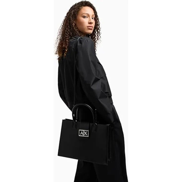 Armani Exchange Jodie Crossbody Bag, elegante Handtasche aus Kunstleder mit verstellbarem Träger, Schwarz – Bild 7