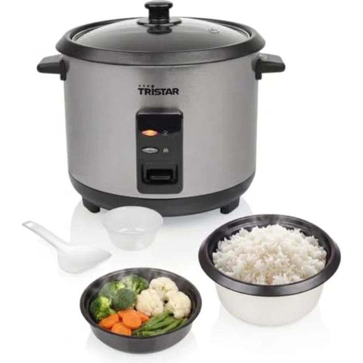 Tristar RK-6145 Reiskocher, 1,5 L Kapazität, Edelstahlgehäuse, Dampfgaraufsatz, Automatische Abschaltung, Warmhaltefunktion, 500 W – Bild 1