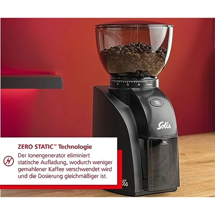 Solis Kaffeemühle Scala Zero Static Typ 1662 Schwarz, Kaffeemühle, Schwarz, Silber – Bild 2
