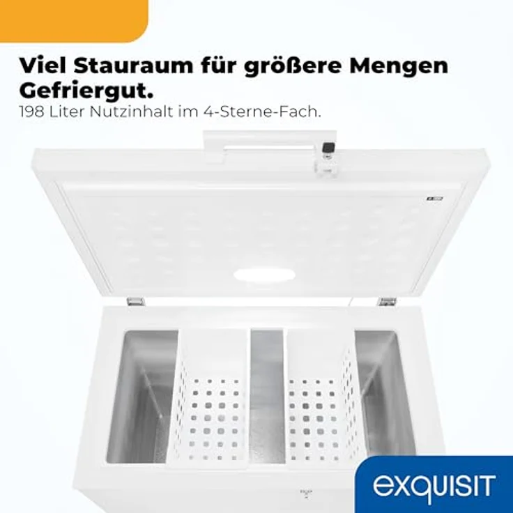 Exquisit GT5201-HE-040E Gefriertruhe, 198 l Nutzinhalt, 41 dB, Schnellgefrieren, LED-Beleuchtung, weiss – Bild 5