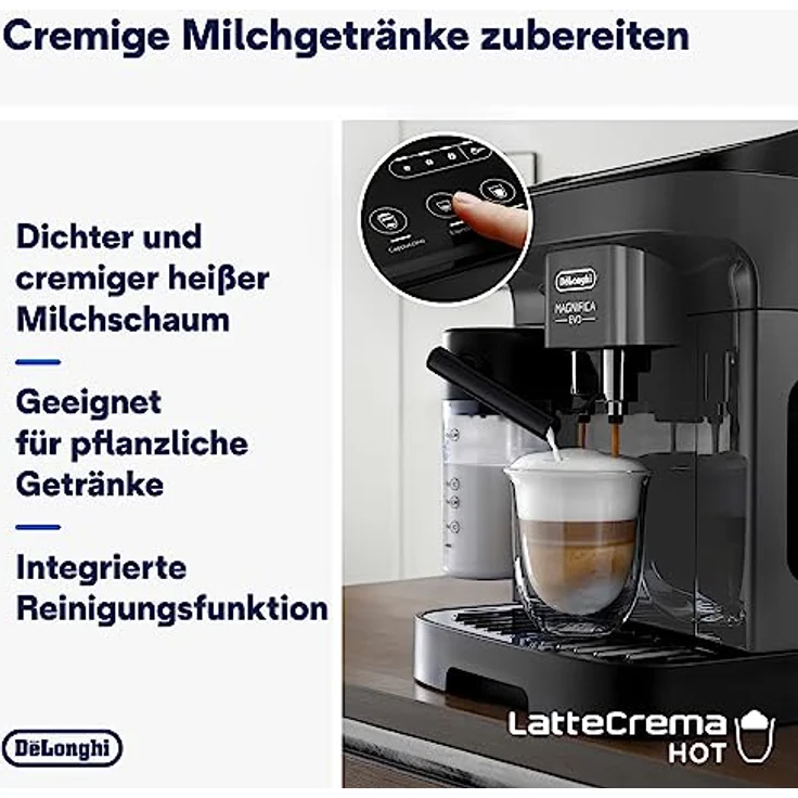 De'Longhi Magnifica Evo ECAM292.52.GB, Kaffeevollautomat mit Milchsystem, 4 Direktwahltasten für Cappuccino, Espresso und weitere Getränke, intuitives Bedienfeld, 2-Tassen-Funktion, Schwarz – Bild 4