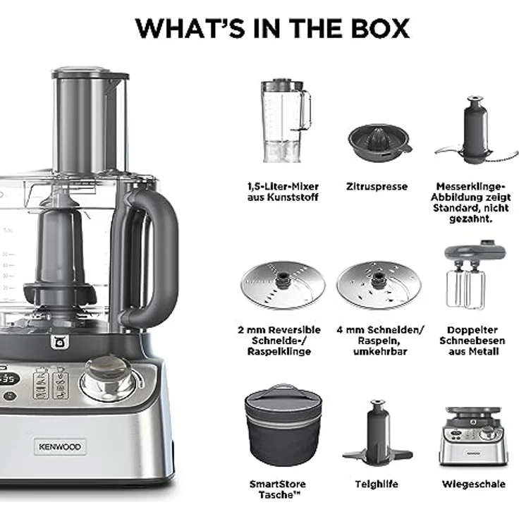 Kenwood MultiPro Express+, Küchenmaschine 1000 W mit 3 L Edelstahl-Schüssel und integrierter Waage, Silber – Bild 7