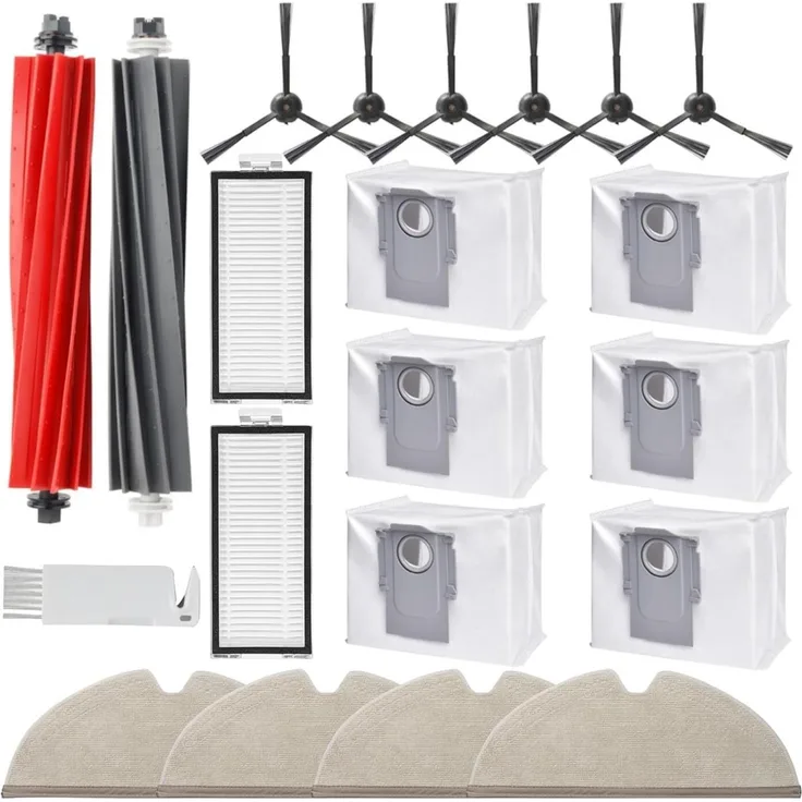 Verco 21er Roborock Q5 Pro+ Q8 Max Ersatz Teile Beutel Seiten Bürste Filter Wisch Mopp, hochwertiges Zubehörset für Saugroboter