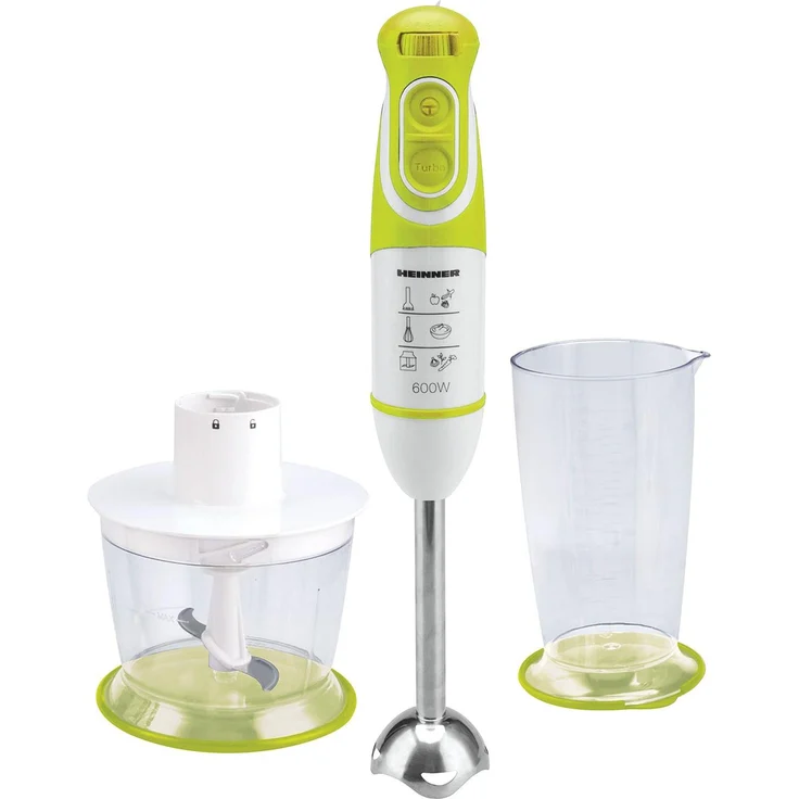 Heinner Charm HB-600GR, Vertikaler Mixer mit 600 W, 5 Geschwindigkeitsstufen, Turbo-Funktion, Schneebesen und Zerkleinerer, Weiß/Grün