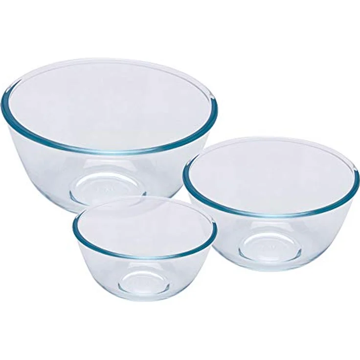 Pyrex Bowl Set, 3-teilig, Glas Rührschüsseln, 0.5L/1.0L/2.0L, hitzebeständig bis 300°C, kratzfest und schmutzabweisend – Bild 1