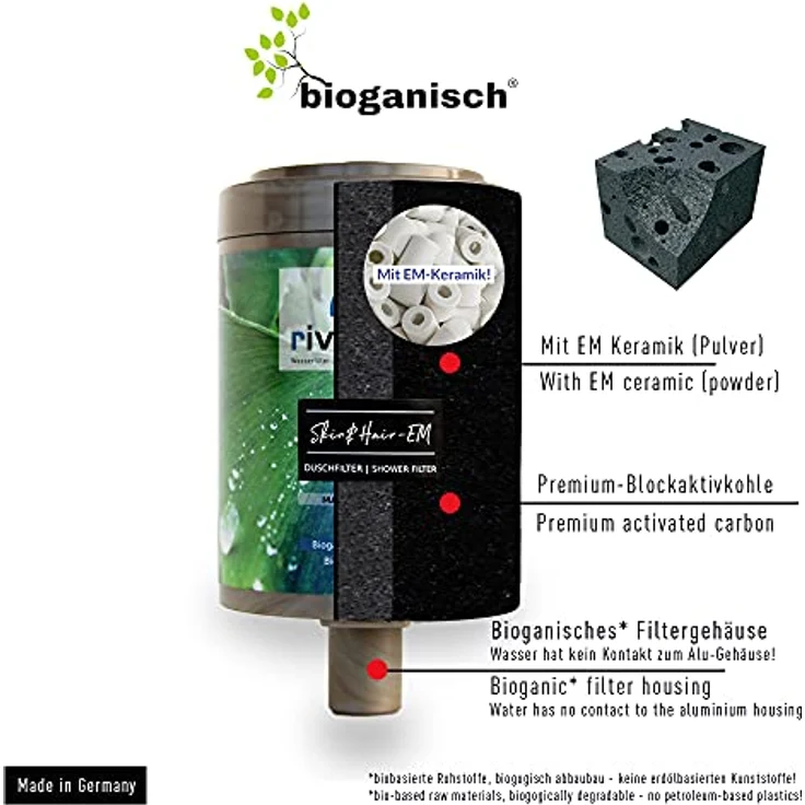 Riva rivaALVA Skin & Hair EM Duschfilter mit EM-Keramik, Filtereffizienz und Wasservitalisierung, schwarz – Bild 3