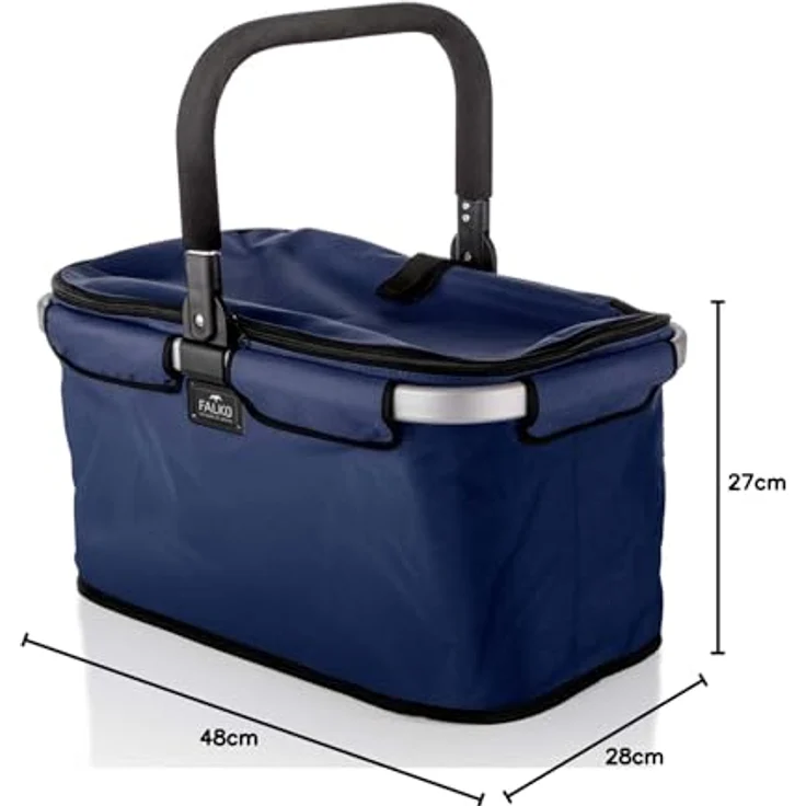 Genius Einkaufskorb Falko Premium, faltbarer Tragekorb mit 22 L Volumen, stabiler Aluminiumrahmen, Reißverschluss und gepolstertem Griff für Picknick und Camping – Bild 10
