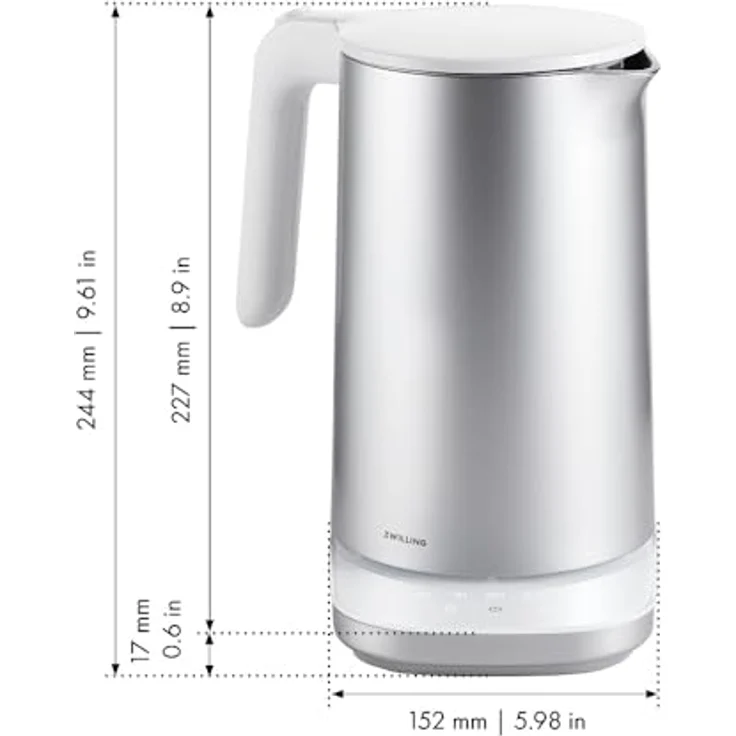 Zwilling Enfinigy Pro Wasserkocher, 1850 Watt, mit Temperatureinstellung, 1,5 l, Abschaltautomatik, Trockengehschutz, Überhitzungsschutz, Edelstahl, Silber – Bild 4