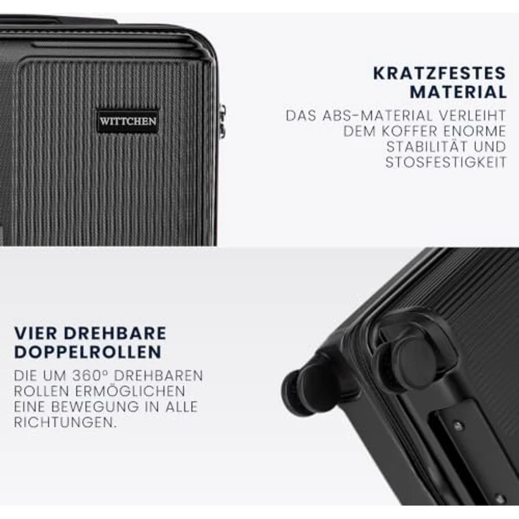 WITTCHEN Stripes Line Kofferset, Hartschalenkoffer mit Kosmetiktasche, ABS, 4 Doppelrollen, Teleskopgriff, Zahlenschloss, Schwarz, Set S+M+L+XL – Bild 3