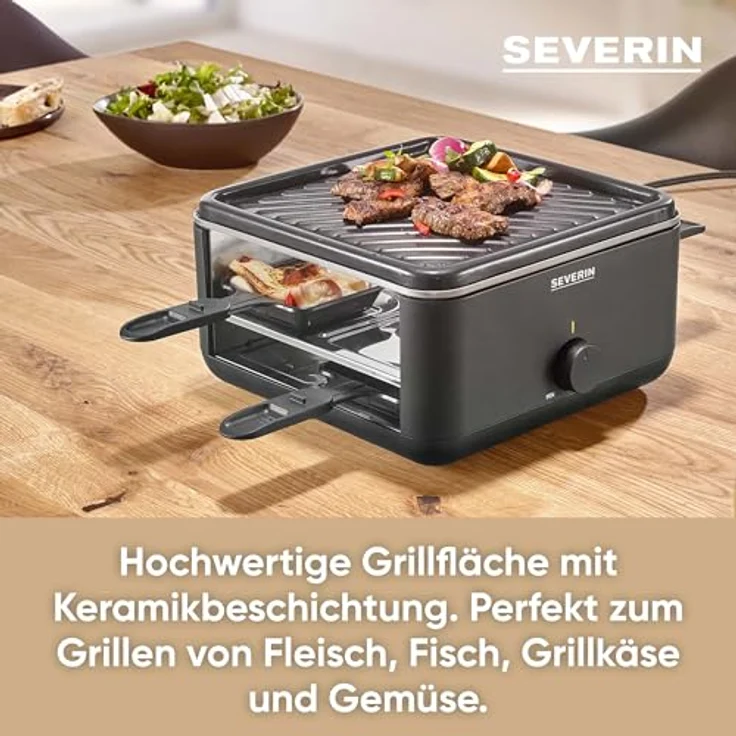 SEVERIN Mini Raclette-Grill für 4 Personen, Black Line, 800W Leistung, mit extra tiefen antihaftbeschichteten Pfännchen – Bild 3