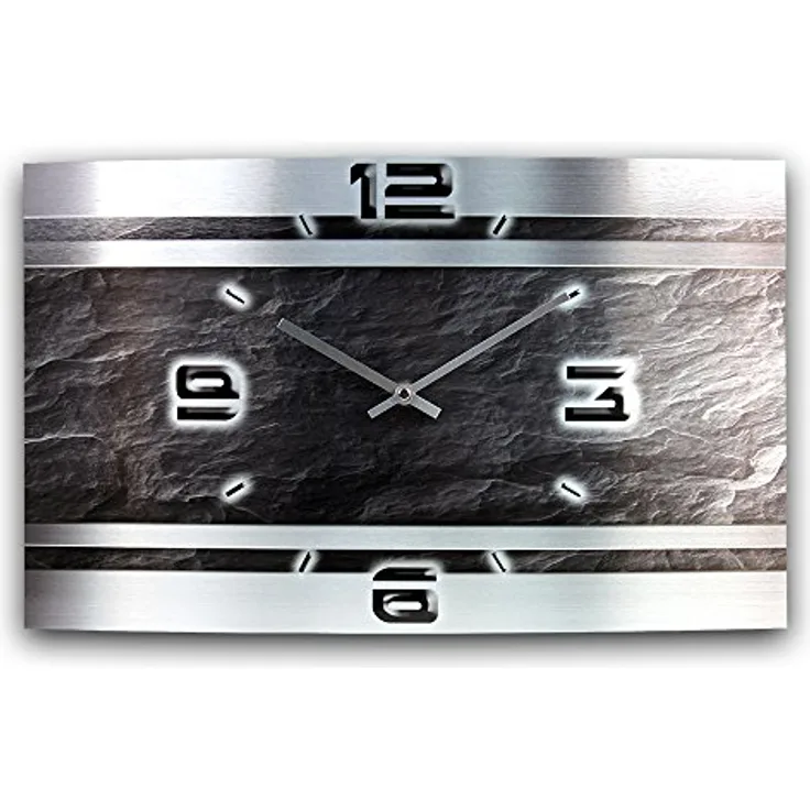 Kreative Feder Schiefer Abstrakt Metallic Designer Funk Wanduhr Made in Germany - leises Funkuhrwerk, modernes Design, 50x30cm