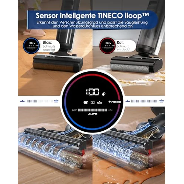 Tineco Floor One S5 Smart Nass-Trocken-Sauger, 35 min Akkubetrieb, 2-Tank-System, Sprachassistenz, schwarz – Bild 4
