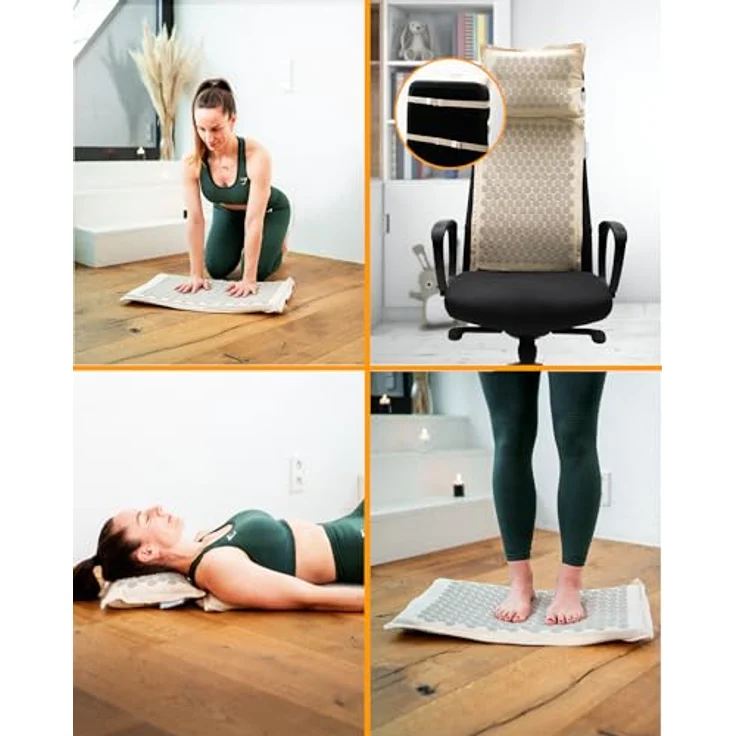 NEOLYMP Akupressurmatte Akupunkturmatte 100% Leinen, Kokosfaserfüllung, 8000 Druckpunkte, beige-grau – Bild 6