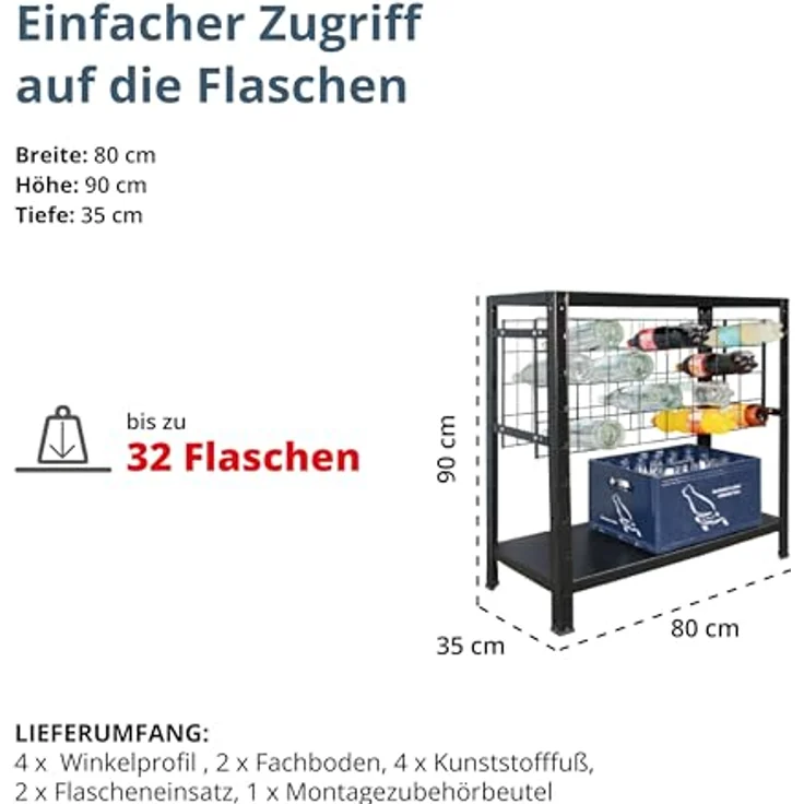 SCHULTE Regalwelt Weinregal für bis zu 32 Flaschen, 90x80x35 cm (HxBxT), schwarz, Getränkeregal, Weinflaschenregal, Flaschenregal – Bild 5