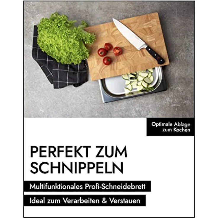 Continenta Schneidebrett Stirnholz mit Edelstahl Schublade Maße: 39 x 27 x 6 cm – Bild 2