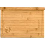 MasterChef Schneidebrett Holz, Holzbrett Küche aus Bambus, für Fleisch, Schinken, Brot, Käse, mit Saftrille und Anschlagkante, Natürlich, Nachhaltig,38.5L x 26.5W x 2H
