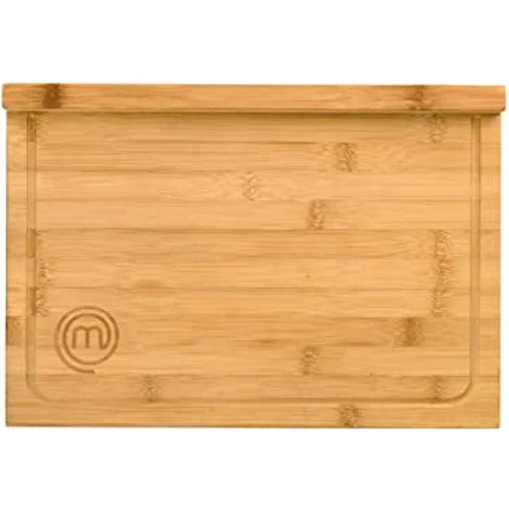 MasterChef Schneidebrett Holz, Holzbrett Küche aus Bambus, für Fleisch, Schinken, Brot, Käse, mit Saftrille und Anschlagkante, Natürlich, Nachhaltig,38.5L x 26.5W x 2H – Bild 1