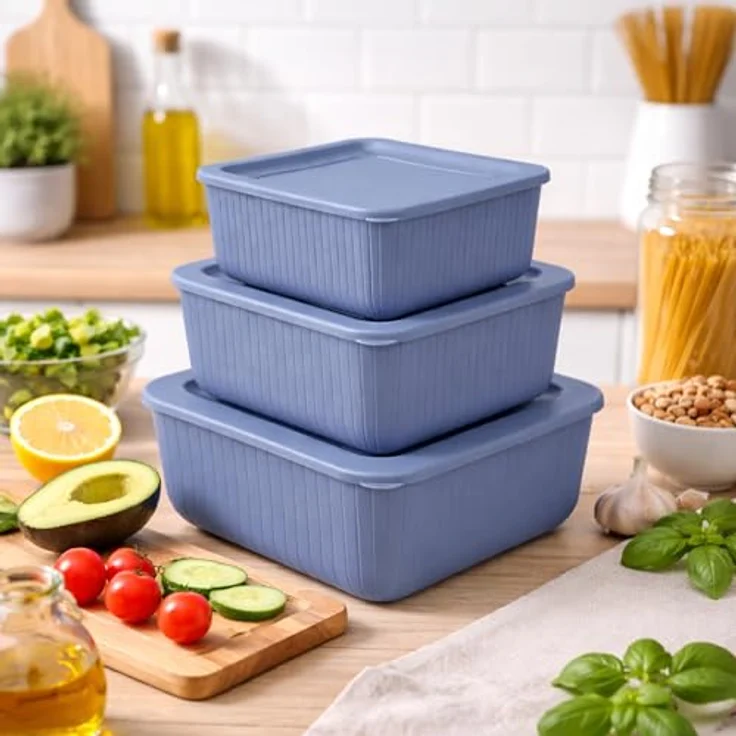 HOPEG Frischhaltedose 3er Set, luftdicht und BPA-frei, Kunststoff Vorratsdosen in Blau, 0,5 L, 1 L, 1,5 L – Bild 2