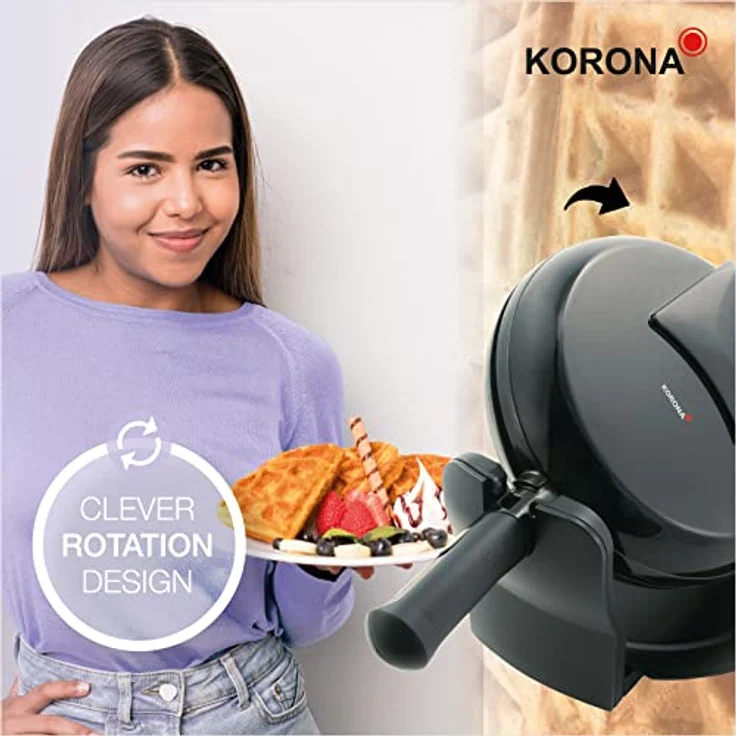 KORONA drehbarer Waffelautomat, Waffeleisen, belgische Waffeln, 1000W, Temperaturregler, schwarz – Bild 4