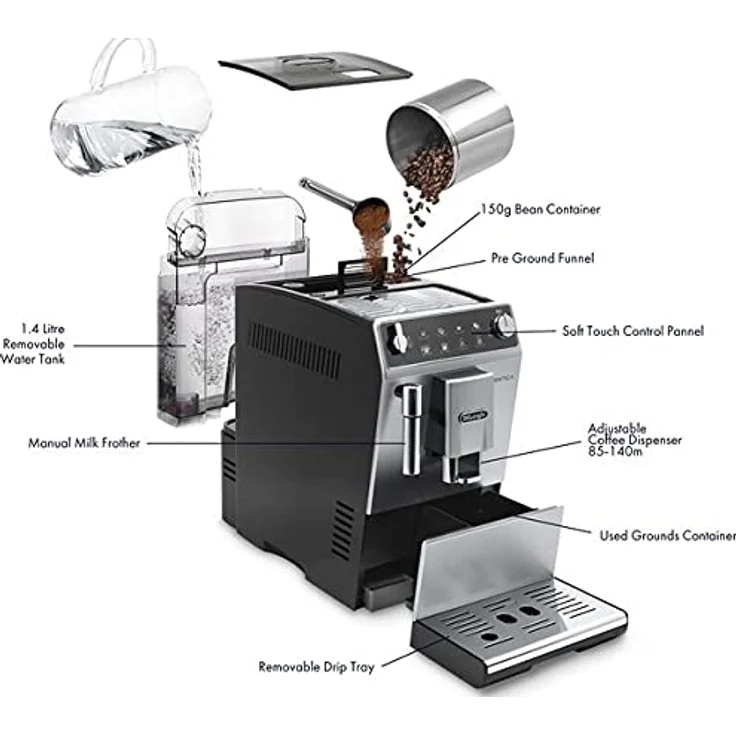 De'Longhi Autentica ETAM 29.510.SB Kaffeevollautomat, 1,3 l Wassertank, Milchaufschäumdüse, silber-schwarz – Bild 5