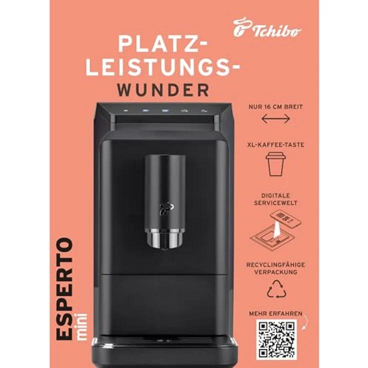 Tchibo Esperto mini Kaffeevollautomat, kompakt für Caffè Crema und Espresso, nur 16 cm breit, grau – Bild 2
