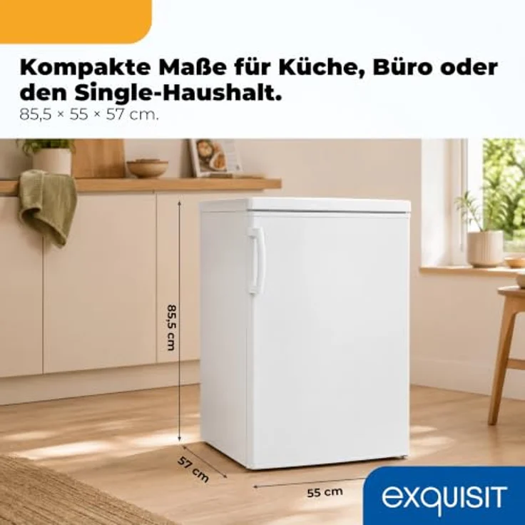 Exquisit KS516-4-HE-040D, Kühlschrank mit 109 l Nutzinhalt, elektronischer Temperaturregelung, niedrigem Geräuschpegel von 37 dB, in Weiß – Bild 3