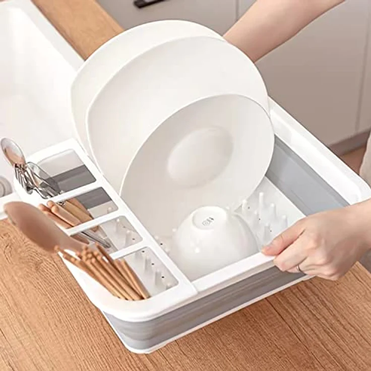 INTIRILIFE Abtropfgestell Geschirrbox faltbar in Grau-Weiß, 36 x 31.5 x 12.7 cm, für Besteck und Geschirr, ideal für Camping und Zuhause – Bild 5